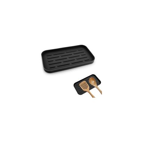 Lot de 2 Repose Cuillère Cuisine, Fonctionnelle Silicone Support Ustensiles Cuisine Repose Ustensiles de Cuisine Comptoir Table de Cuisson Table à Manger Support de Vaisselle -Noir