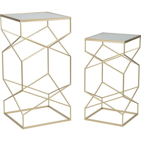 Lot de 2 Tables d'Appoint Design "Glassy" 100cm Or (1/5)