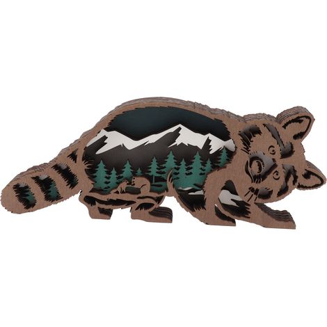 Décorations de Noël créatives en bois pour la maison, figurines d'animaux en bois sculpté en 3D, raton laveur. (1/5)