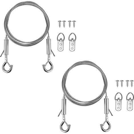 2 x Adjustable 1.5 m Stainless Steel Hanging Rope with Hooks, Rope for Hanging Pictures and Photo Frames, Heavy Duty Hanging System for Mirrors, Wall Decorations and Lighting (1/5)