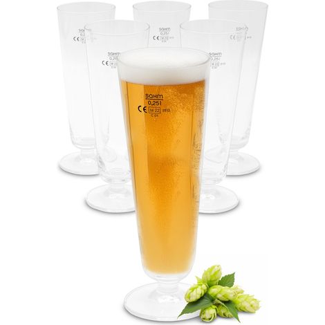 Biertulpe 300 ml aus Klarglas - 6er Set - Bierglas 0,3 Liter spülmaschinenfest - Pilsglas Bierkelch Bierkrug Trinkglas für Pilsner Bier Weißbier