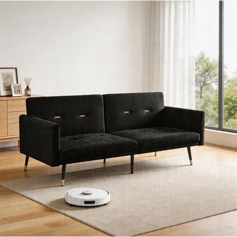 Canapé convertible 2 places velours noir réglable OKMYHOME (1/5)