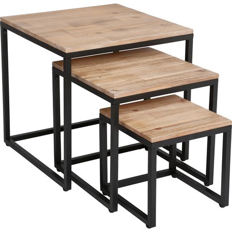 Ensemble de 3 tables basses gigognes en bois et métal EDENA