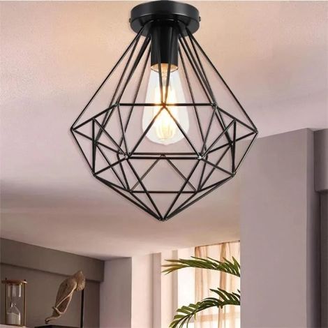 U-Do Plafonnier forme Diamant en Métal Noir E27 40W Lampe de Plafonde Intérieur style Moderne Lampe Brillant pour Cuisine Salon (1/4)