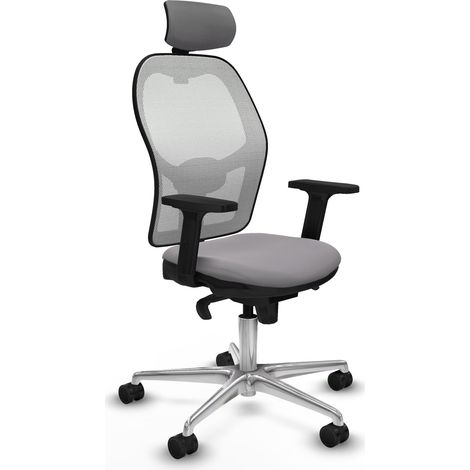 Jorquera sincro malla blanca similpiel gris brazos 2D base aluminio cabecero 2D ruedas 65mm nailon (1/5)