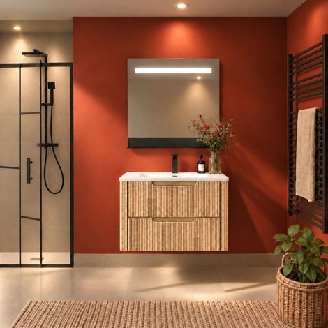 Meuble salle de bain CANELLO 80 cm avec miroir Etal Plus - Chêne cannelé (1/5)