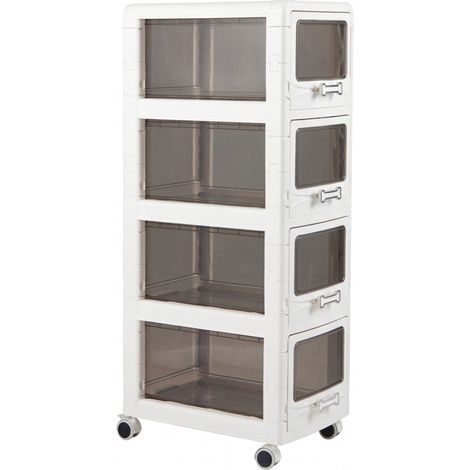 4-Tier Plastic Drawer Organizer with Lockable Wheels