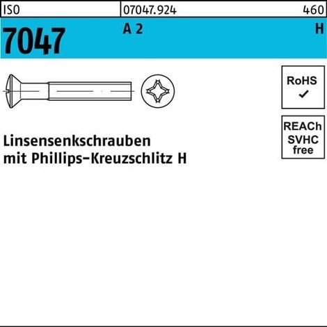 Linsensenkschraube ISO 7047 PH M2,5x 12-H A 2 1000 Stück