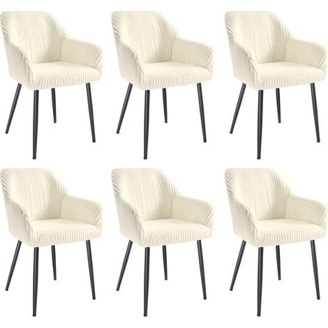 SONGMICS Lot de 6 Chaise de Salle à Manger, Velours Côtelé, Accoudoirs, Charge 120 kg, Pieds en Métal, pour Salle à Manger, Blanc et Noir (1/5)