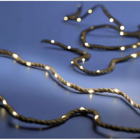 Tau mit Draht Lichterkette warm weiß mit Timer - 400 cm - Naturkordel mit 60 LED Batterie betrieben
