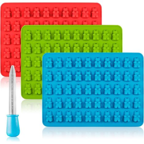 Bandejas de silicona para cubitos de hielo con forma de osito de goma, juego de 3 moldes de silicona para hacer magdalenas, pasteles, jabones y jabones de chocolate - Osito de peluche