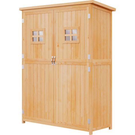 Abri de jardin en bois avec double porte, étagères et fenêtres, 127,5 x 50 x 164 cm bois traité contre les insectes et la pourriture (1/5)