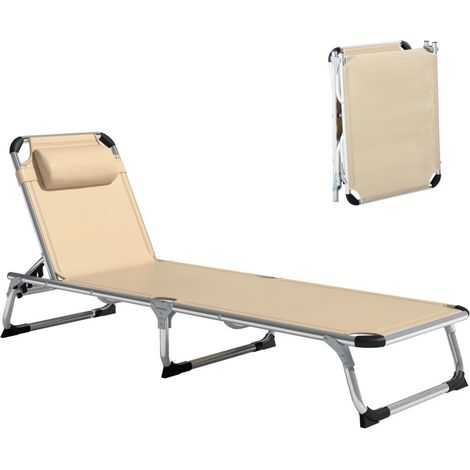 Transat pliable, chaise longue de jardin avec appui-tête, chaise longue ergonomique et confortable avec dossier réglable 4 positions, en aluminium, supporte jusqu'à 120 kg, pour jardin, terrasse, pis