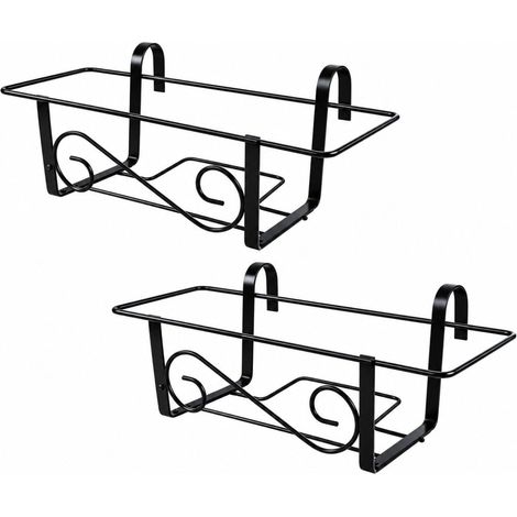Set 2 balconiere in metallo da 40 cm. con portata 15 kg - Fioriera portavaso in ferro verniciato nero per fiori e piante, supporto da appendere a fine (1/5)