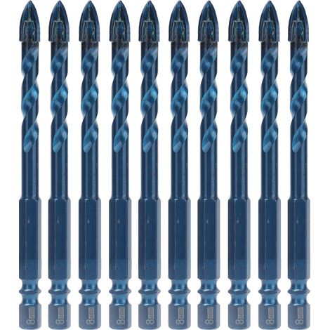 10 Pièces Foret à Pointe de Lance en Carbure, Tige Hexagonale 1/4 Pouce pour Céramique, Marbre, Verre - Bleu Foncé, Diamètre 8mm (1/5)