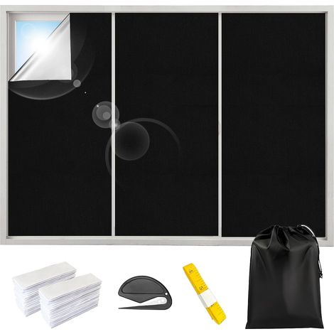 Store occultant pour fenêtre - 3 m x 1,45 m - Protection solaire intérieure - Sans perçage - Tissu noir - Avec un mètre ruban - Film occultant thermique - Vendu au mètre - Pour chambre à coucher (1/5)