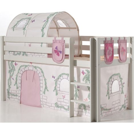 Lit Mi-Hauteur 90x200 Sommier Inclus et Housse Birdy Vipack Pino - Blanc (1/3)