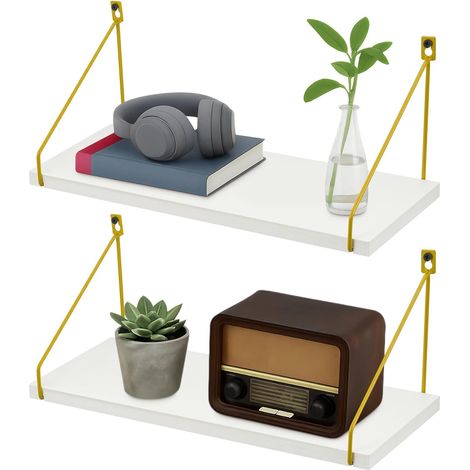 Trintion 2 Pcs Wall floating shelf wooden storage organizer suitable for home (White, 42cm) (1/5)