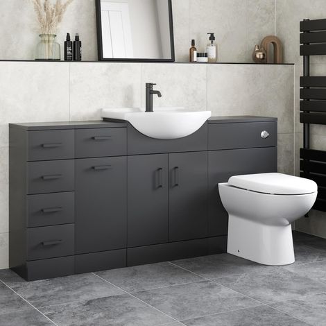 Alpine Black Bathroom Furniture Vanity Unit with Basin 1564mm Toilet Unit & Laundry Combination (1/5)