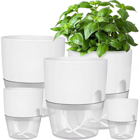 Ensemble de 3 pots à herbes aromatiques à arrosage automatique pour la cuisine, 18,2 x 11 x 15,3 cm, blancs (1/5)
