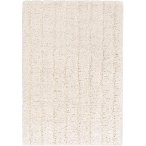 Tapis de Salon Doux à Lignes en Relief en Polyester Recyclé Blanc Neige 120 x 170 cm - PANGIVO