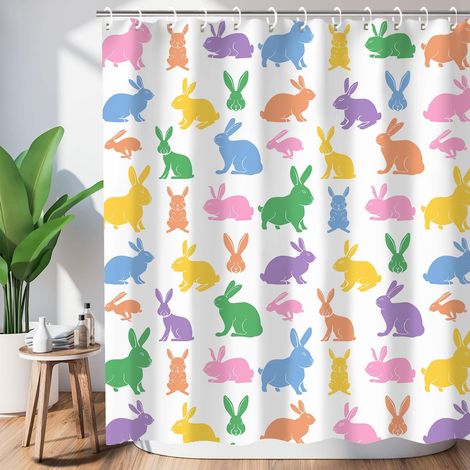Rideau de douche Pâques, ensemble de rideaux de douche lapin drôle, rideaux de salle de bain, 72" x 72" avec 12 crochets (1/5)