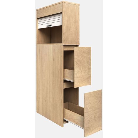 Ebuy24 – Meuble de rangement de salle de bain diviseur tiroir 131x25x48 cm – 2 tiroirs – Compartiment ouvert avec volet roulant – Surface facile à entretenir