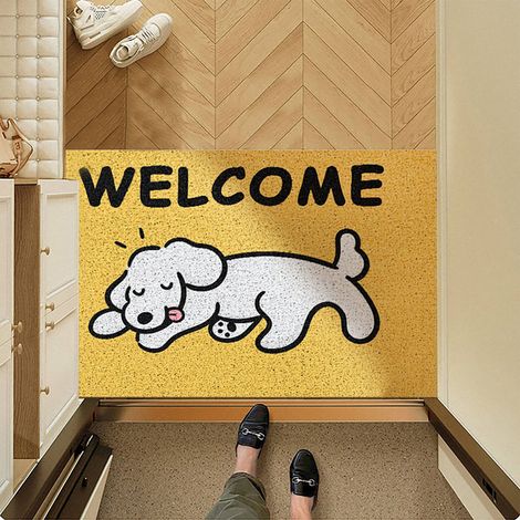 Tapis de porte avec un adorable motif de chien de dessin animé, antidérapant, pour enlever la boue, tapis de bienvenue, paillasson d'entrée, décoration intérieure, jaune, 50 x 80 cm (1/5)