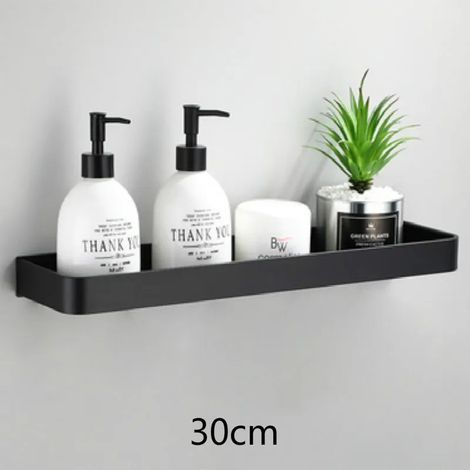 Étagère de salle de bain (30 cm, noire) - Organisateur sans perçage - Rangement de douche - Étagères d'angle noires - Fixation murale en aluminium - Porte-shampoing WC (1/5)