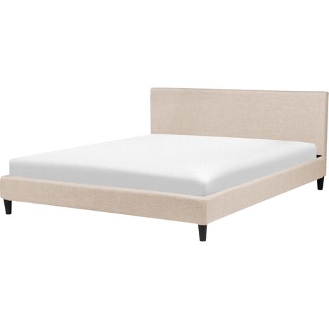 Cama tapizada en tela beige 180 x 200 cm marco de listones cabecero estilo contemporáneo Fitou