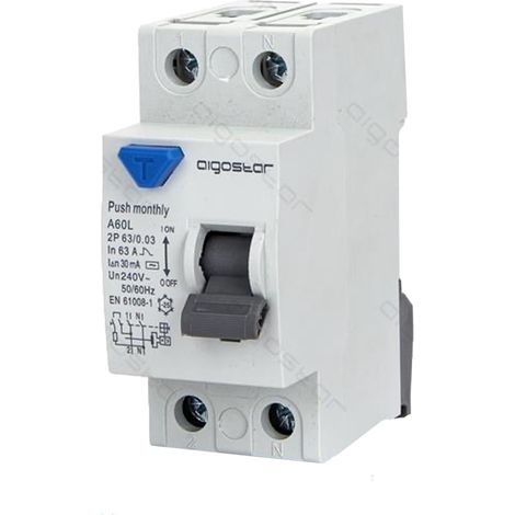 INTERRUTTORE DIFFERENZIALE SALVAVITA AC 2P 63A 30mA 240V PROTEZIONE DA DISPERSIONE VERSO TERRA (1/4)