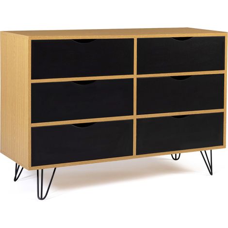 Idmarket – Commode enfant 6 tiroirs vintage 110 cm – Bois avec pieds épingle – Largeur 40 cm – Hauteur 76 cm – Rangement optimisé