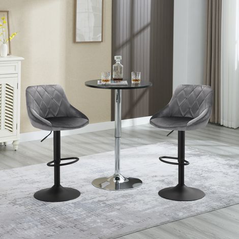 WOLTU 2er-Set Barhocker Tresenhocker, Gute gepolstert, Samt, Hocker Höhenverstellbar, Drehbar, Dunkelgrau (1/5)