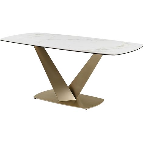 Tavolo da pranzo da 6 coperti in ceramica e Metallo Effetto marmo Bianco e Oro - PORELIMA di PASCAL MORABITO (1/4)