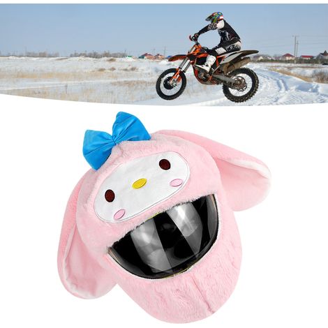 Housse de casque moto style animal cartoon, peluche douce chaude en coton PP, couvre-casque mignon pour vélo extérieur rose (1/5)