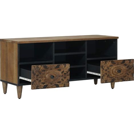 Mobile TV  Armadietto TV  Mobile Porta TV Marrone 100 x 33,5 x 46 cm Legno di mango massello (1/5)