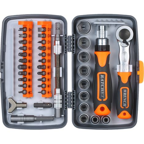 Ensemble d'embouts de tournevis à cliquet de précision 38 pièces Kit de tournevis magnétiques Kit d'outils de réparation électronique avec tige d'extension d'arbre flexible pour téléphone portable (1/5)