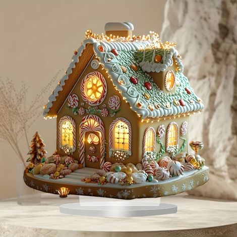 Maison De Village De Noël - Maison En Pain D Épices Avec Lumière Led - Décoration De Table De Fêtes - Lot De 1 Pièce (1/5)