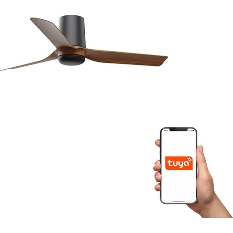 Faro Mini Punt Tub Petit ventilateur de plafond à 3 pales, noir mat, noyer, système intelligent Tuya (1/4)