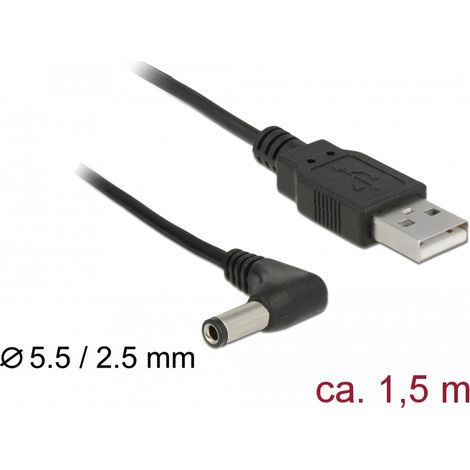 Cable USB tipo A macho a Jack DC 5.5 x 2.5 mm male 90Â° 1.50 m