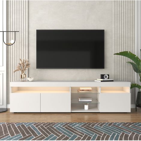 meuble tv rangement blanc led 180 cm mdf verre laqué HAVRYA (1/5)