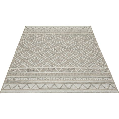 FLOORNOVO In- & Outdoor Teppich Beige gemustert - 280 x 200 cm - Flachgewebe für Garten Balkon Terrasse und Innenbereich - Robust & Pflegeleicht - vielseitig einsetzbar im Innen- und Außenbereich