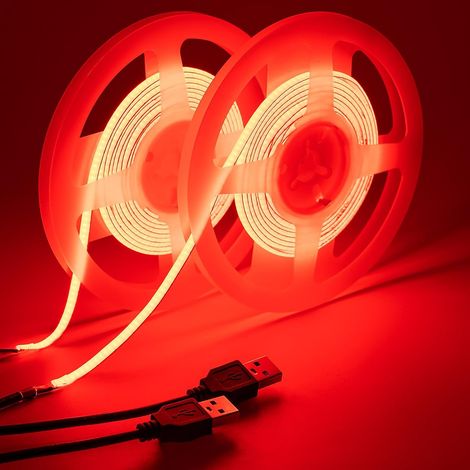 5V Largeur du 5mm COB USB Ruban LED Rouge 4M(2M X 2Pièces) 400LEDs/M (1/5)