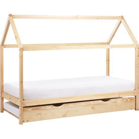 Letto a scomparsa Kids House in legno di pino UE misura singola 90 x 200 cm con base a doghe Chiaro Crillon
