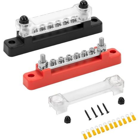 Bloc de Distribution D'alimentation 12V-48V DC Barres de Distribution D'énergie BusBar 150A avec 6 x M4 Boulons de Borne pour Voiture Camion Bateau Rouge Noir 2 Pièces (1/2)