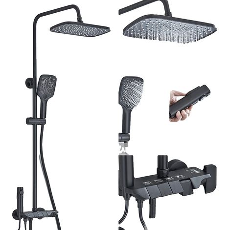 Conjunto de ducha digital, altura ajustable, fácil instalación, negro. (1/2)