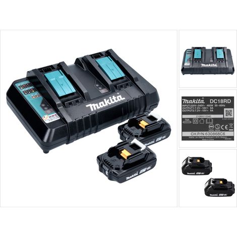 Makita Power Source Kit 18 V con 2x batería BL 1820 B 2.0 Ah ( 2x 197254-9 ) + cargador rápido doble DC 18 RD ( 196933-6 )