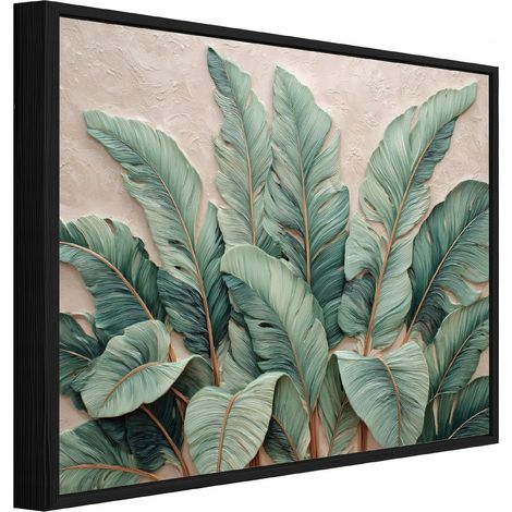 cadre noir Peinture sur toile feuilles béton 3d salon chambre 40x30 (1/2)