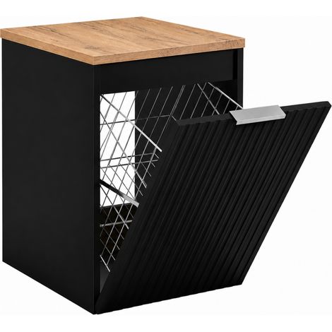 Meuble de salle de bain suspendu avec panier, Noir / plan Chêne craft, poignée argentée, 40 x 46 x 58,6 cm (1/5)