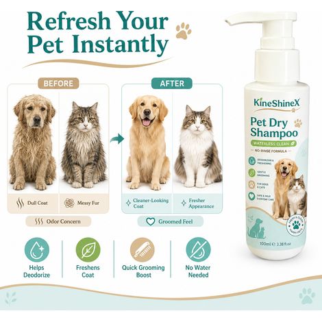 KineShineX Trockenreinigungsschaum für Haustiere, kein Nachspülen erforderlich, desodorierend und parfümiert, geeignet für Hunde, Katzen und Welpen, Trockenreinigungsmousse für Kaninchen (1/5)
